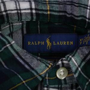 POLO RALPH LAUREN シャツ 長袖 チェック柄 ロゴ刺繍 XS 緑 グリーン