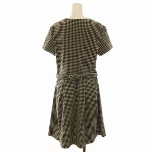 agnes b. ワンピース ひざ丈 ギンガムチェック ウエストリボン プルオーバー 半袖 T3 L 黒 ブラック /EE