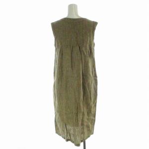 fog linen work ワンピース ロング ストライプ 総柄 ノースリーブ リネン 茶 ブラウン /MM