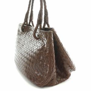 BOTTEGA VENETA イントレチャート サッチェル ハンドバッグ ブラウン 148323