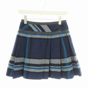 BURBERRY BLUE LABEL プリーツスカート ひざ丈 チェック 総柄 ベルト 38 M 青 ブルー
