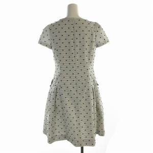 M'S GRACY フレアワンピース ひざ丈 ボーダー ドット リボン 半袖 38 M グレー 白 ホワイト