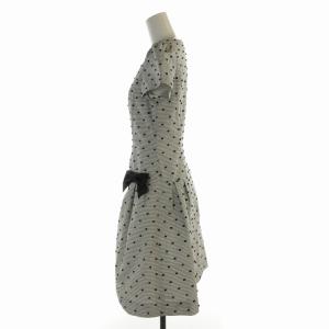 M'S GRACY フレアワンピース ひざ丈 ボーダー ドット リボン 半袖 38 M グレー 白 ホワイト