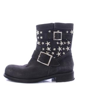 ショートブーツ スタースタッズ チャンキーヒール スエード 35.5 22.5cm グレー /KH