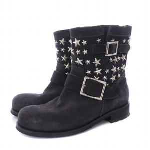 JIMMY CHOO ショートブーツ スタースタッズ チャンキーヒール スエード 35.5 22.5cm グレー /KH