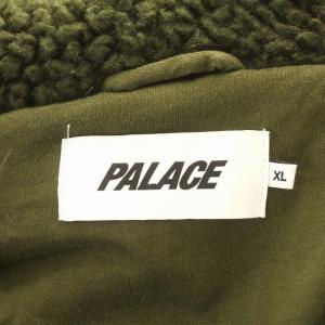 PALACE SCRIPT HOOD ボア パーカー フリース ジップアップ ジャケット ロゴ XL カーキ /G