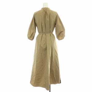 BLUE LABEL CRESTBRIDGE フレアワンピース ミモレ ロング 七分袖 バンドカラー ストレッチ リボン ベルト サイドチェック柄 36