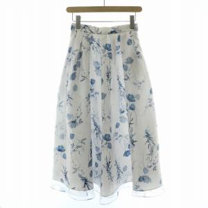 24SS フラワープリントタックフレアスカート チュール ミモレ ロング 花柄 36 S 白 ホワイト