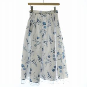 CELFORD 24SS フラワープリントタックフレアスカート チュール ミモレ ロング 花柄 36 S 白 ホワイト