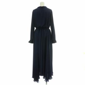 CELFORD ハンカチヘムワンピース フレア ギャザー マキシ ロング スキッパー 長袖 サテン 36 S 紺 ネイビー