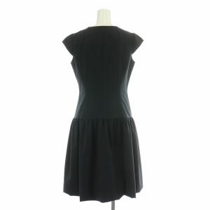 René フレアワンピース ギャザー ひざ丈 半袖 ストレッチ フロントファスナー F 紺 ネイビー /BB