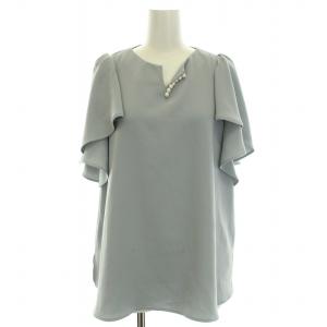 シャツ ブラウス プルオーバー スキッパー パール フレアスリーブ 半袖 2 M 水色 /DK