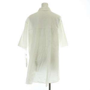 LANVIN Collection ボウタイシャツ ブラウス 五分袖 レギュラーカラー ストレッチ 無地 40 L 白 ホワイト タグ付き