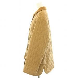 Aquascutum キルティングコート 中綿コート アウター ミドル 裏地ギンガムチェック柄 絹 シルク M 茶 ブラウン