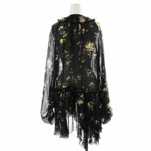 CASA FLINE シャツ ブラウス 長袖 フリル 花柄 シアー シースルー F 黒 ブラック 黄 イエロー