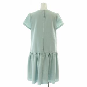 FOXEY NEW YORK フレアワンピース ギャザー ひざ丈 半袖 クルーネック ストレッチ 40 M 水色 ライトブルー