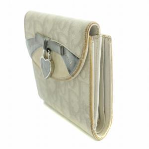 Dior 二つ折り財布 ウォレット レザー ロゴ トロッター リボン ハート 装飾 白 ホワイト グレー