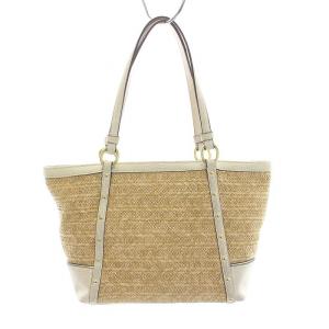 COACH F22201 トートバッグ ストロー レザー ベージュ 白