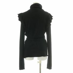 VALENTINO ニット セーター 長袖 タートルネック フリル リブ 切替 リボン ベルト ウール F 黒 ブラック