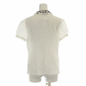 agnes b. シャツ ブラウス ラウンドカラー ロゴ 刺繍 ギャザー パフスリーブ 半袖 38 M 白 ホワイト