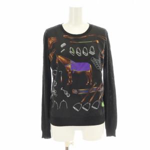 RALPH LAUREN ニット カットソー ウマ柄 プリント 切替 長袖 S 黒 ブラック