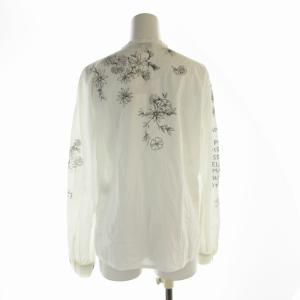 agnes b. タグ付き シャツ ブラウス 花モチーフ プリント バンドカラー リボン 長袖 36 S 白 ホワイト 黒 ブラック