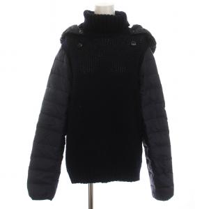 EA7 ニット切替 ダウンジャケット フード付き プルオーバー S 紺 ネイビー /YM