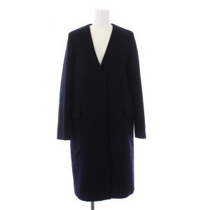 ノーカラーコート アウター ロング 比翼ボタン ウール 36 S 黒 ブラック /KH