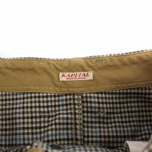 KAPITAL スリムパンツ テーパード チェック スナップボタン 1 S ベージュ黒 ブラック 青 ブルー