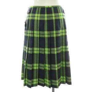 O'NEIL OF DUBLIN ラップスカート 巻き プリーツ ひざ丈 ベルト ウール チェック柄 42 L 緑 グリーン 紺 ネイビー