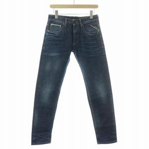 ANBASS HYPERFLEX デニムパンツ ジーンズ ボタンフライ ロゴパッチ W28 L32 インディゴ