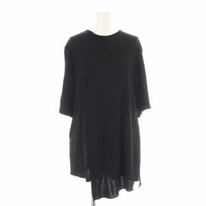 シャツ ブラウス チュニック プルオーバー アシメ 変形 五分袖 38 M 黒 ブラック /XK