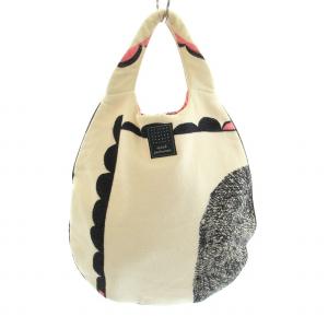 ポエム4 poem4 エッグバッグ ハンドバッグ コットン 総柄 白 ホワイト 黒 ブラック ピンク e526