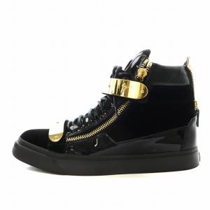 GIUSEPPE ZANOTTI ダブルバックル ハイカット スニーカー シューズ 43 30.0cm 黒 ブラック