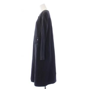 mina perhonen Au lait ワンピース 長袖 ロング 刺繍 クルーネック 38 M 紺 ネイビー qa3909