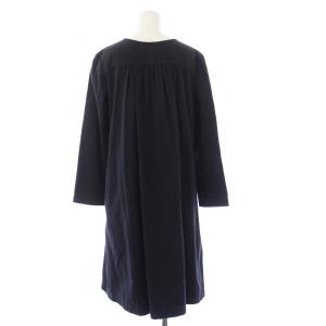 mina perhonen Au lait ワンピース 長袖 ロング 刺繍 クルーネック 38 M 紺 ネイビー qa3909