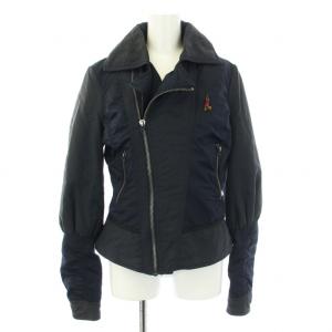 ライダースジャケット 中綿 アウター ジップアップ S 紺 ネイビー 黒 ブラック /TK