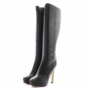 JIMMY CHOO ロングブーツ ハイヒール レザー 37.5 24.5cm 黒 ブラック