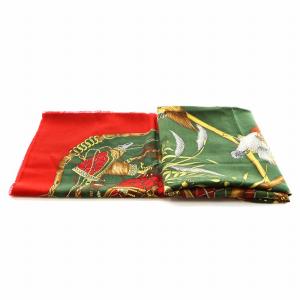 GUCCI ストール 大判 フリンジ カモ ウール シルク混 絹 赤 レッド 緑 グリーン