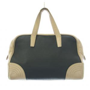 LOEWE アナグラム ハンドバッグ レザー PVC ロゴ 紺 ネイビー グレージュ /KU OH