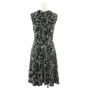 MISSONI フレアワンピース ニット ミモレ ロング ノースリーブ クルーネック 総柄 F 黒 ブラック グレー