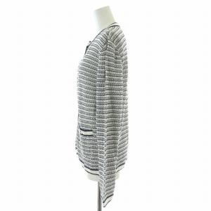 LEONARD SPORT ニットカーディガン 長袖 クルーネック かぎ編み 40 L 紺 ネイビー 白 ホワイト /BB