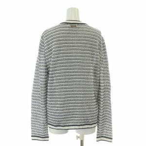 LEONARD SPORT ニットカーディガン 長袖 クルーネック かぎ編み 40 L 紺 ネイビー 白 ホワイト /BB