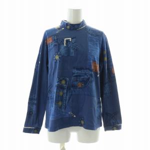 SPORT カットソー 長袖 ハイネック ストレッチ デニム風 プリント 42 XL 青 ブルー /BB