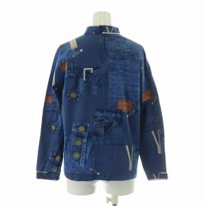 LEONARD SPORT カットソー 長袖 ハイネック ストレッチ デニム風 プリント 42 XL 青 ブルー /BB