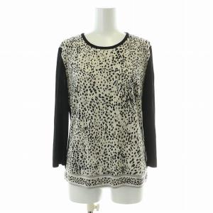 FASHION カットソー 七分袖 クルーネック ストレッチ 切替 40 L 黒 ブラック グレージュ