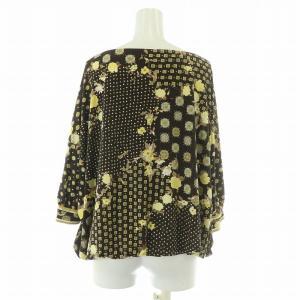 LEONARD FASHION カットソー ボートネック 七分袖 ドルマンスリーブ ストレッチ 総柄 1 S 茶 ブラウン 黄色 イエロー