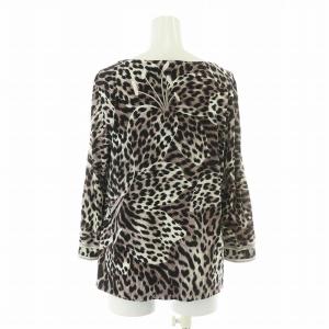 LEONARD FASHION カットソー ストレッチ 長袖 Vネック アニマル柄 総柄 L 黒 ブラック /BB