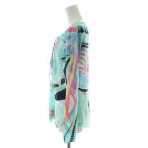 Emilio Pucci シャツ ブラウス 長袖 シアー プッチ柄 総柄 40 L 水色 ライトブルー マルチカラー