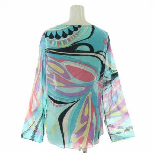 Emilio Pucci シャツ ブラウス 長袖 シアー プッチ柄 総柄 40 L 水色 ライトブルー マルチカラー